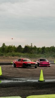Red and Pink JDM Drift Cars Track Action Phone Wallpaper