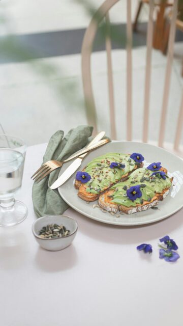 Avocado Toast Breakfast with Edible Flowers Minimalist Phone Wallpaper