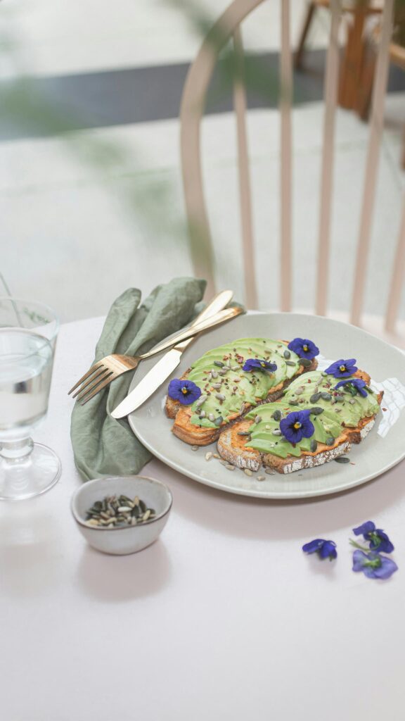 Avocado Toast Breakfast with Edible Flowers Minimalist Phone Wallpaper