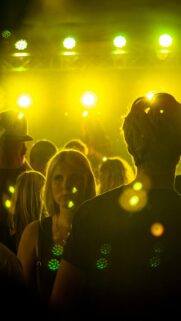 Vibrant Nightclub Crowd and Golden Stage Lights Mobile Wallpaper