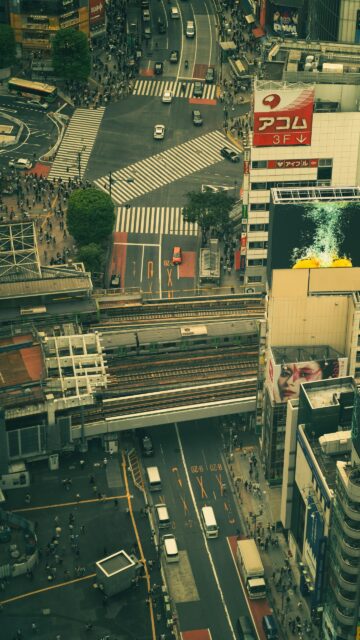 Aerial View of Tokyo Shibuya Crossing City Life Phone Wallpaper