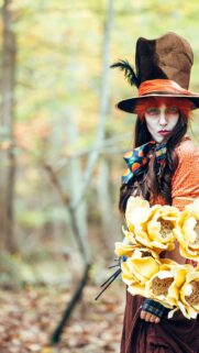 Fantasy Mad Hatter Girl with Yellow Flowers Phone Wallpaper
