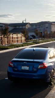 Blue Subaru WRX Sunset Street Phone Wallpaper