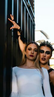Swan Lake Dual Aesthetic Black and White Makeup Cosplay Wallpaper