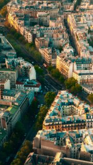Breathtaking Aerial View of Parisian Streets at Golden Hour Wallpaper