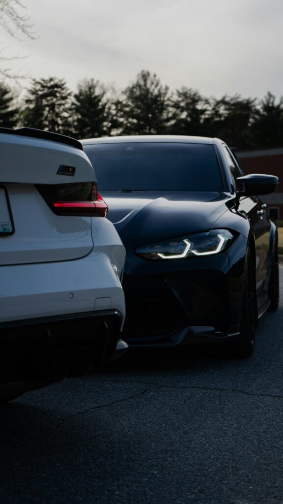 Dual BMW M Sport Sedans Black and White Aesthetic Wallpaper