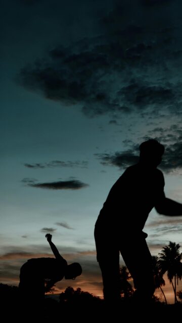 Silhouette Friends Playing Sports at Sunset Aesthetic Mobile Wallpaper