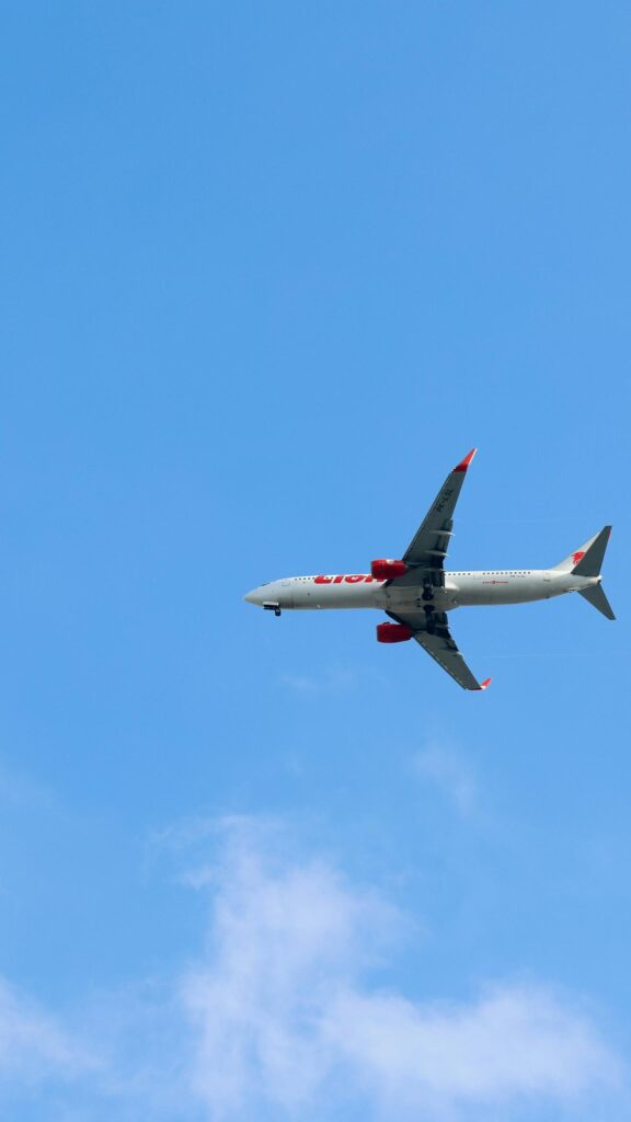 Lion Air Passenger Plane Flying Against Clear Blue Sky Wallpaper