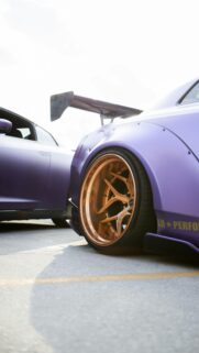 Purple Widebody Nissan GTR with Copper Wheels Mobile Wallpaper
