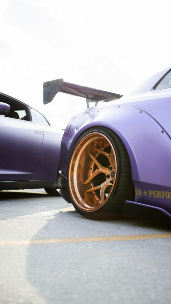 Purple Widebody Nissan GTR with Copper Wheels Mobile Wallpaper