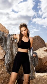 Barbara Palvin Fashion Wallpaper in Metallic Cape and Sportswear