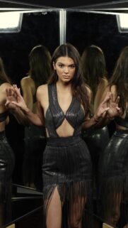Kendall Jenner Stunning Black Metallic Fringe Dress Portrait Wallpaper