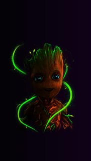 Neon Glowing Baby Groot Mobile Wallpaper – Marvel Cinematic Universe Art