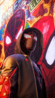 Miles Morales Spider-Man Hooded Suit Street Art Aesthetic 4K Mobile Wallpaper