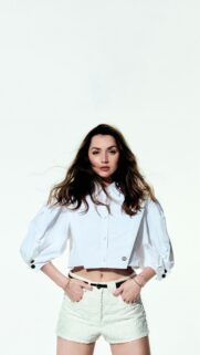 Stunning Ana de Armas Portrait in White Fashion Outfit Wallpaper for Mobile