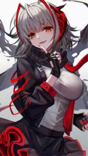Anime Girl with Red Mechanical Horns and Cyberpunk Aesthetic Wallpaper