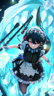 Anime Maid Girl with Sharp Weapons Blue Energy Aura Mobile Wallpaper