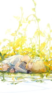 Anime Girl Sleeping in Yellow Flower Field High Quality Wallpaper