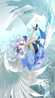 Beautiful Anime Angel with Wings and Umbrella Aesthetic Wallpaper