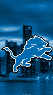 Detroit Lions Logo Mobile Wallpaper with City Skyline Background