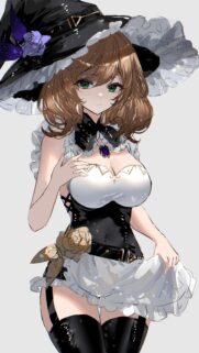 Beautiful Anime Witch Girl with Green Eyes in Elegant Gothic Outfit Wallpaper