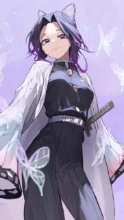 Shinobu Kocho Anime Girl with Butterfly Wings Wallpaper for Mobile