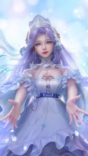 Beautiful Anime Princess with Lavender Hair and Elegant Blue Dress Wallpaper