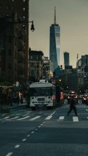 New York City Streetscape with One World Trade Center Phone Wallpaper