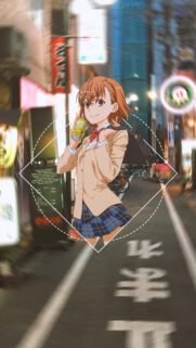Mikoto Misaka Anime Schoolgirl City Street High Quality Mobile Wallpaper