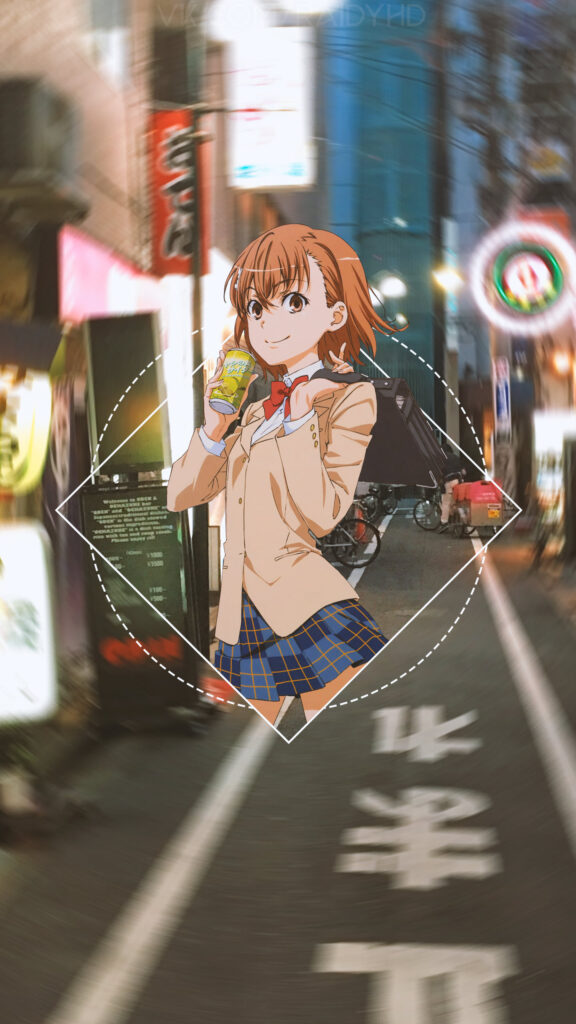 Mikoto Misaka Anime Schoolgirl City Street High Quality Mobile Wallpaper