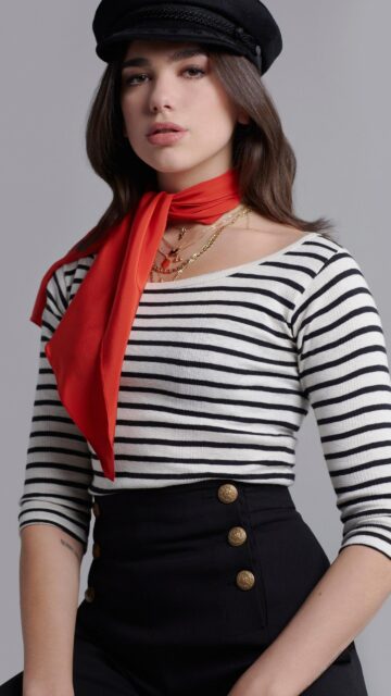 Dua Lipa Stylish Nautical Fashion Portrait High Quality Wallpaper