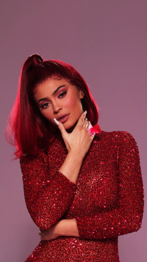 Stunning Kylie Jenner Red Hair and Sequin Dress High Resolution Wallpaper