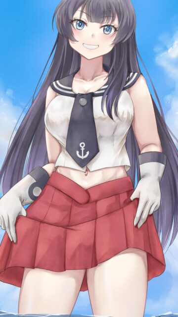 Anime Girl in Sailor Uniform Wallpaper with Blue Sky Background