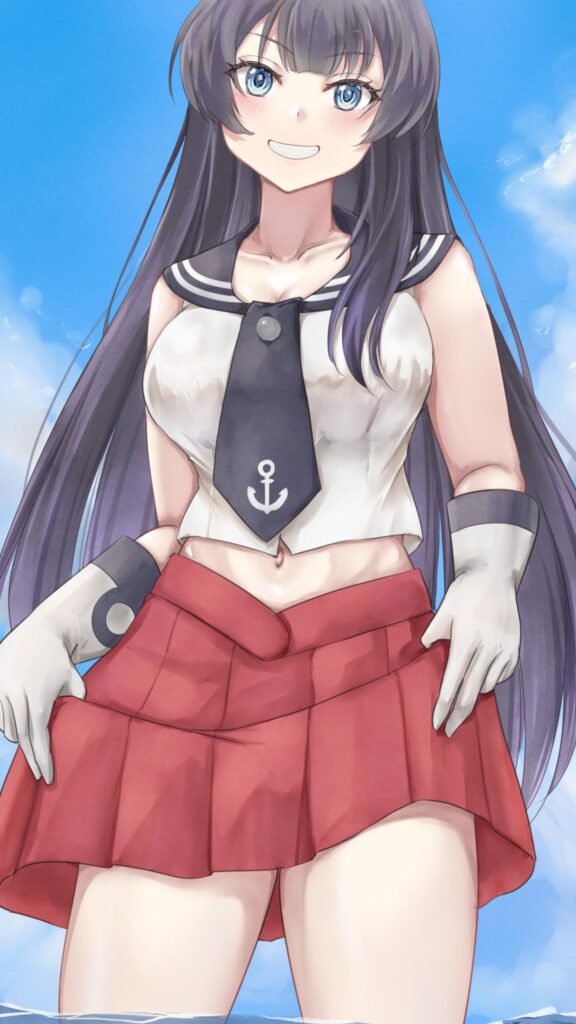 Anime Girl in Sailor Uniform Wallpaper with Blue Sky Background