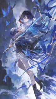 Stunning Anime Girl with Sword and Blue Birds Fantasy Art Wallpaper