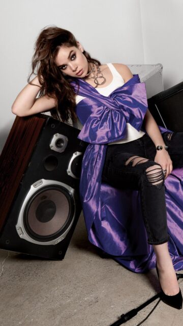 Hailee Steinfeld Chic Purple Ribbon Outfit Studio Portrait Wallpaper