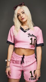 Stunning Bebe Rexha Pink Palermo Jersey Outfit Wallpaper for Mobile
