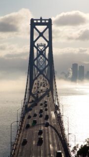 Stunning San Francisco Bay Bridge Suspension View Wallpaper in Foggy Morning Light