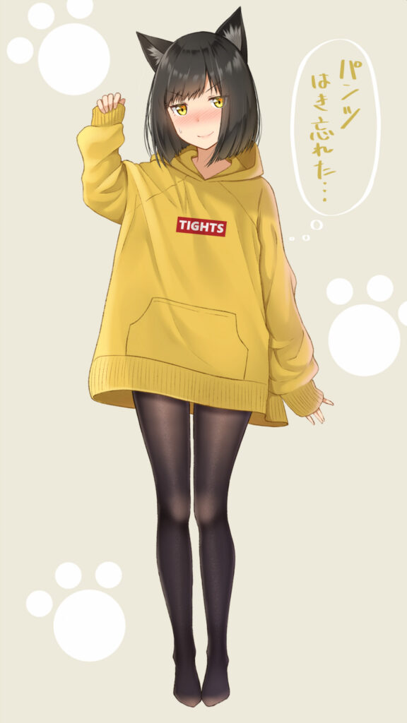 Cute Cat Girl in Yellow Hoodie Anime Wallpaper HD