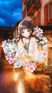 Beautiful Anime Girl with Spring Flowers and Soft Lighting Aesthetic Mobile Wallpaper