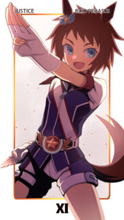 Biko Pegasus Uma Musume Anime Character Justice Tarot Card Style Wallpaper