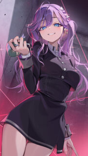 Anime Girl with Purple Hair and Radiant Blue Eyes Mobile Wallpaper