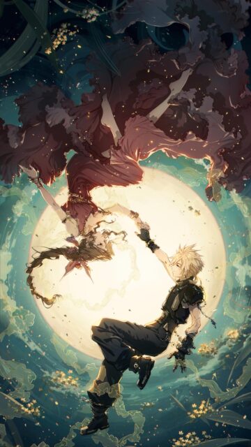Final Fantasy VII Cloud and Aerith Romantic Celestial Wallpaper 4K