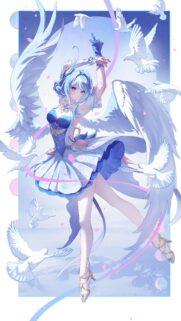 Beautiful Anime Girl Angel with White Doves High Resolution Mobile Wallpaper