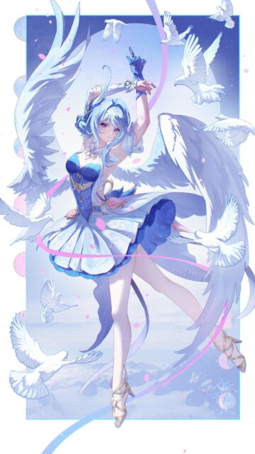 Beautiful Anime Girl Angel with White Doves High Resolution Mobile Wallpaper