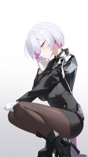 Anime Girl Short White Hair Black Uniform Wallpaper High Resolution