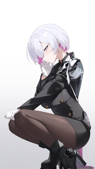 Anime Girl Short White Hair Black Uniform Wallpaper High Resolution