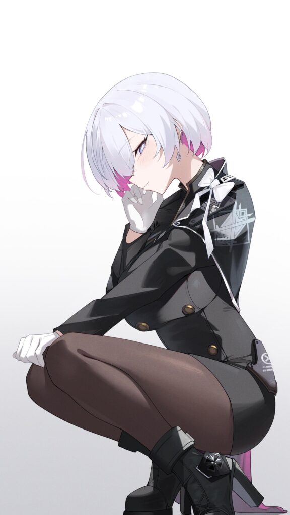 Anime Girl Short White Hair Black Uniform Wallpaper High Resolution