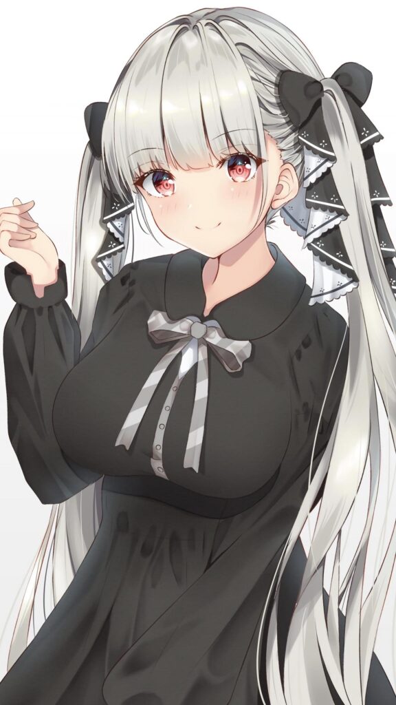 Anime Girl with Silver Twin Tails and Black Dress Wallpaper for Mobile