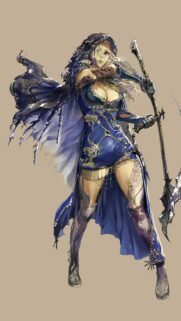 Stunning Fantasy Warrior Woman with Scythe and Blue Gown High Resolution Mobile Wallpaper